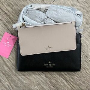 kate Spade Sadie Saffiano Leather Black and Beige Two-Tone Crossbody